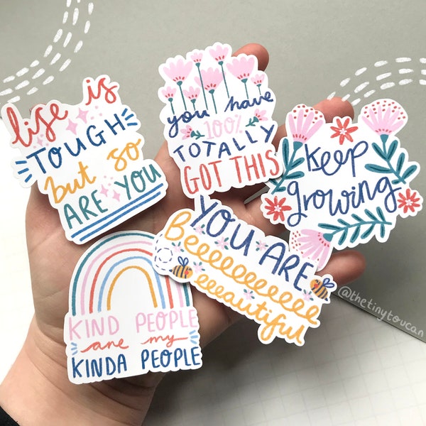 Good Vibes Sticker Pack!  (5 positive slogan stickers, tech stickers, laptop sticker, cute) Positive affirmation. Waterproof