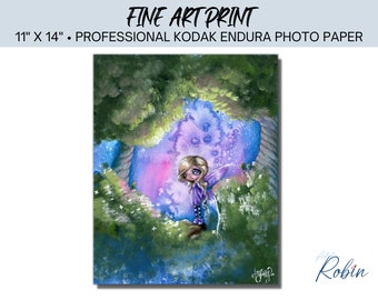 11"x14" Fine Art Kodak Photo Print of a Big Eyed Fairy in the Forest Under a Night Sky by Robin Rice