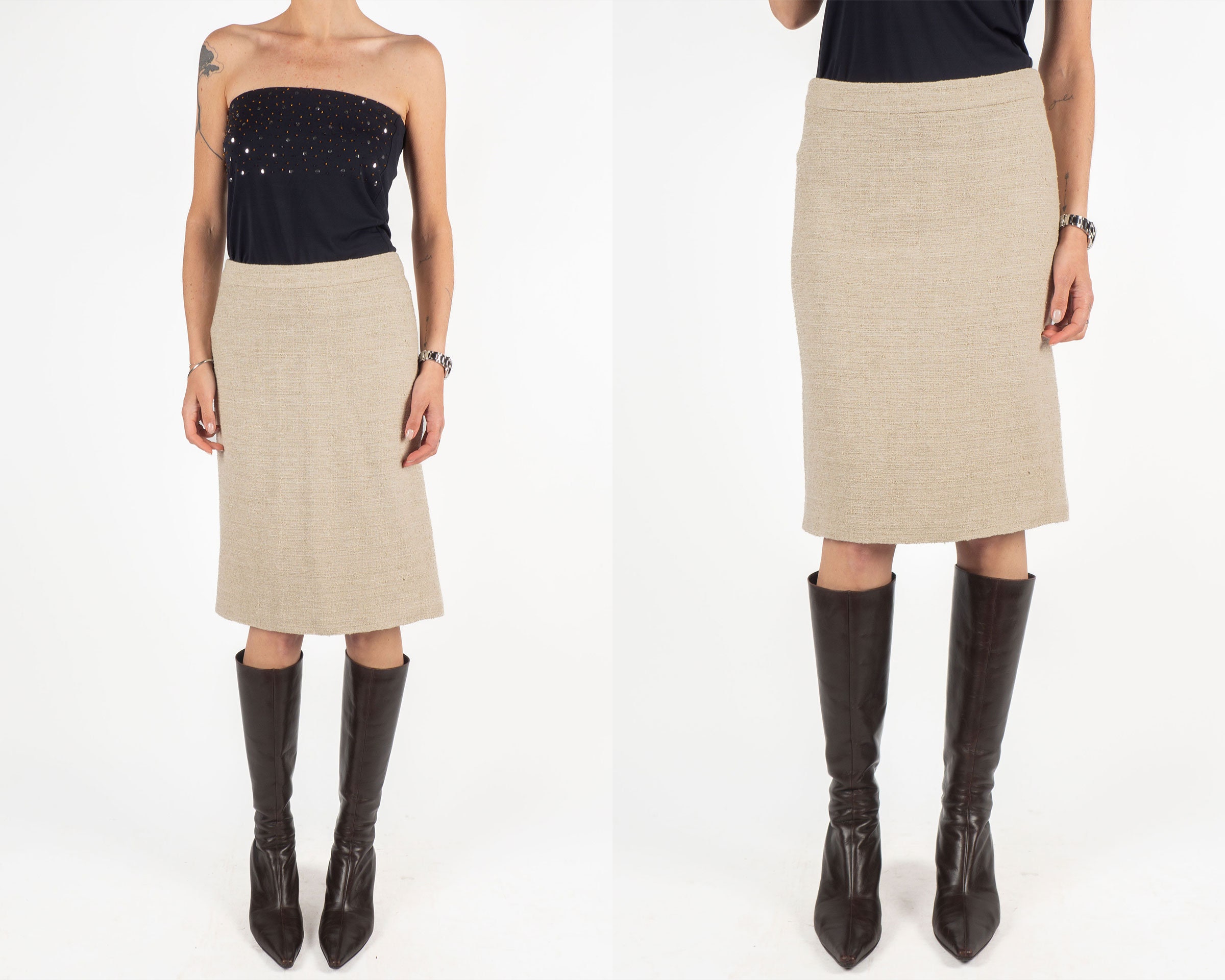 スカート MOSCHINO Women Mid Skirts V01040517 0020 BEIGE MOSCHINO MIDI SKIRT | Vintage Secondhand Preloved Pre-owned