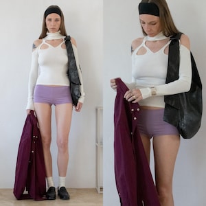 Blusa de malha recortada | suéter vintage de segunda mão, usado, creme, off-white, ombros abertos, corte slim, minimalista, vanguardista, anos 2000