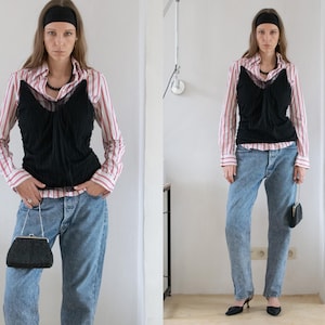 Alessandro Dell&#39;Acqua Top | vintage secondhand preloved pre-owned black mesh ribbed knit intricate Italian designer 1990s minimal top, xs-m