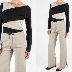 MARIELLA BURANI TOP | vintage secondhand preloved pre-owned 90s cut out black and white minimal unique long sleeve avant garde blouse