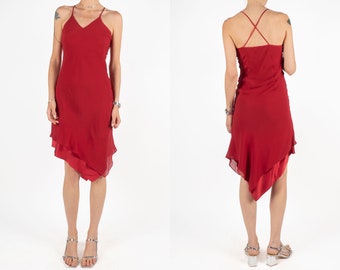 SILK SLIP DRESS Vintage Secondhand Preloved Pre-owned Pure Satin Silk Bias  Cut Slip Dress W Slinky Spaghetti Straps Criss Cross Back 