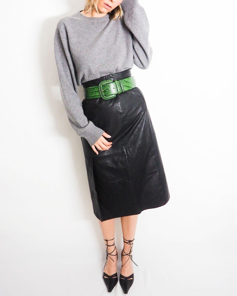 Jupe en cuir long droit du Midi vintage avec fentes lat?�rales | Etsy
