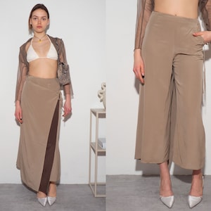 GIANFRANCO FERRE ENVELOPE Pants | vintage secondhand preloved pre-owned beige taupe silk capri 3/4 length wrap skirt trousers designer