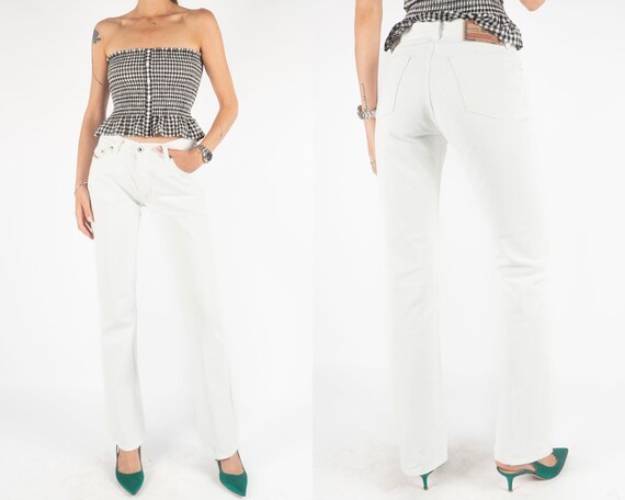 DIESEL WHITE JEANS Vintage Secondhand Preloved Pre owned Bootcut 90s Y2k Low Mid Rise Bright White Denim Jeans Made in Italy Xs Small Etsy