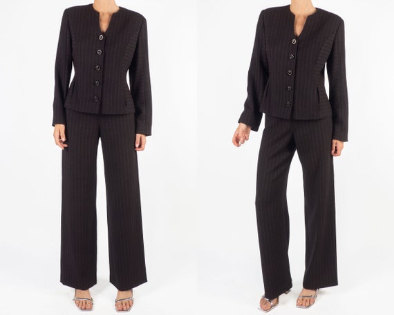 MARIELLA BURANI SUIT Vintage Secondhand Preloved Pre-owned Matching Set  Wool Wide Leg Pants Trousers and Cropped Structured Blazer, Xs-s 