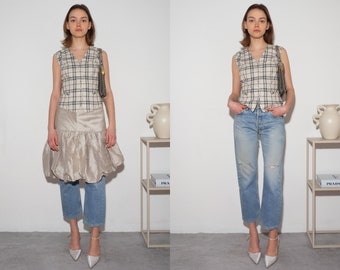 KACAREL-KARIERWESTE | Vintage-Secondhand-Anzugweste aus Baumwollmischung, 90er-Jahre-Minimalform für Damen