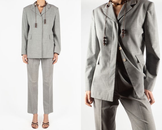 GRAY PANT SUIT Vintage Secondhand Preloved Pre-owned Light Gray