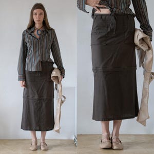 Sonia Rykiel Skirt | vintage secondhand preloved pre-owned French designer semi sheer cargo utilitarian mini maxi brown bottoms