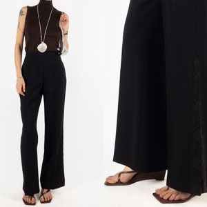 ESCADA WOOL PANTS | vintage secondhand preloved pre-owned black high rise wool elegant office dress trousers w lace details at hem, size m