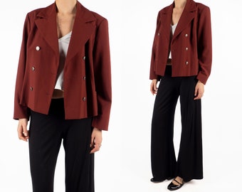 CACHAREL DOULE BREASTED Blazer | vintage secondhand preloved pre-owned burgundy maroon cropped relaxed silver antique button suit jacket