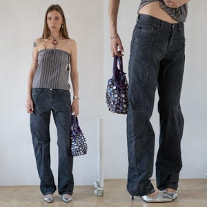 Cavalli Gray Pants | vintage secondhand preloved pre-owned grey Roberto Cavalli Italian worn-in straight leg, utilitarian moto trousers XS-M