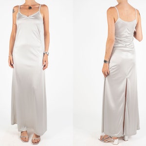 Silver V-neck Satin Bridesmaid Dress Midi Long Dress Trends Dress