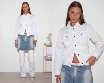 MIU MIU JACKET | vintage secondhand preloved pre-owned white jeans style corduroy designer cotton jacket, made in italy, size xxs-l