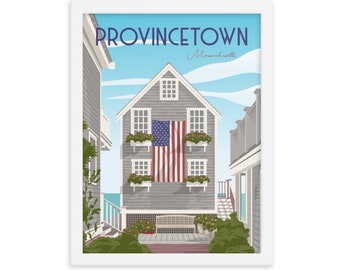 Inramad affisch i Provincetown, Provincetown-tryck, Cape Cod-tryck, Provincetown-konst, Provincetown-affisch, Cape Cod-konst, Cape Cod-affisch, Ptown