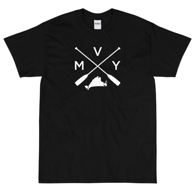 May include: Black t-shirt with a white graphic design of a crossed pair of oars with the letters "V" and "Y" on either side of the oars and the letters "M" on the left and "Y" on the right. The graphic also includes an outline of the state of Virginia.