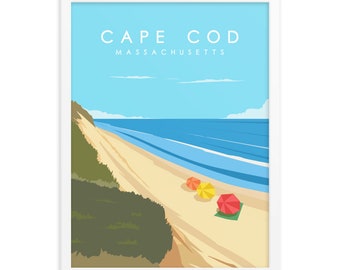 Cape Cod Beach Framed Poster, Vintage Cape Cod Poster, Cape Cod Wall Art, Cape Cod Poster, Cape Cod Wall Decor, Cape Cod Print,Cape Cod Gift