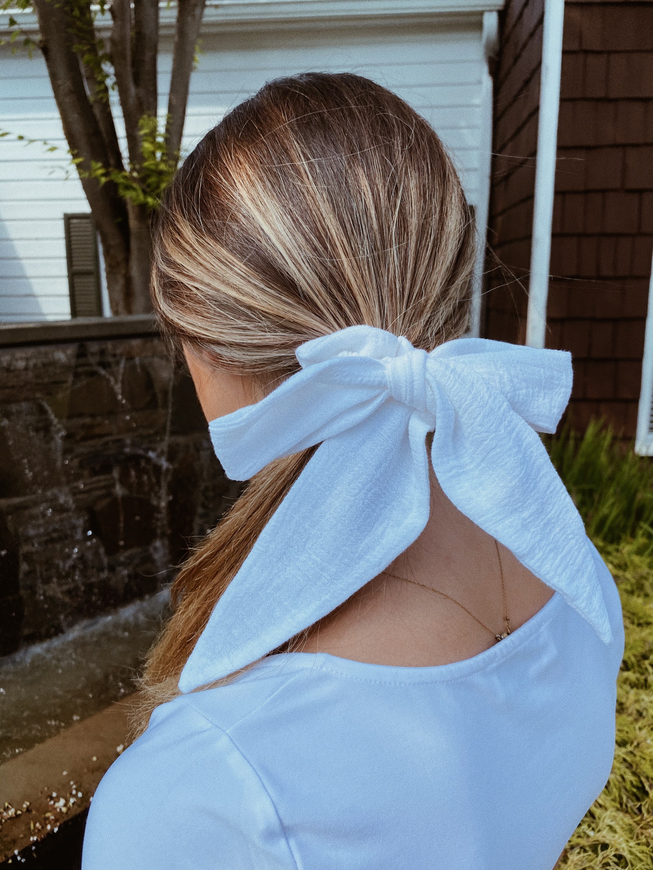 White Gauze Extra Long Tied Scrunchie