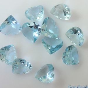 Natural blue Aquamarine 8mm and 10mm Heart Faceted Loose gemstone AA Quality
