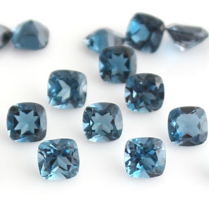 Natural London Blue Topaz Cushion 6 mm and 7 mm Faceted Loose gemstone AAA Quality, Inclusion Free, Gemstone For Jewelry.
