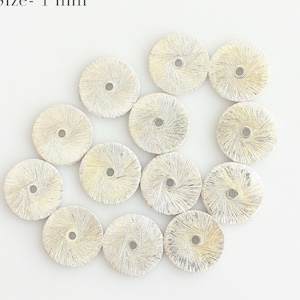 Brushed flat disc in solid sterling silver, Heishi beads available in sizes 1 mm to 2 mm with hole size of 0.1 mm. Sterling silver findings