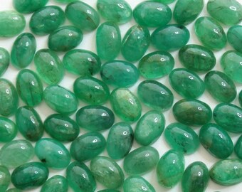 Natural Emerald Oval Cabochons 6x4mm, Zambian Green Loose Gemstones, Smooth Polished Emeralds for Jewelry Making, #766