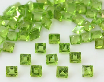 Natural Peridot Square Faceted Loose gemstone Available in size 3mm, 4mm, 5mm and 6mm AA Quality,