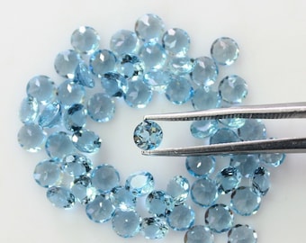 Natural Aquamarine Round Faceted loose gemstone, deep blue colour, AAA Quality, Available In Size 1.5 mm to 6 mm