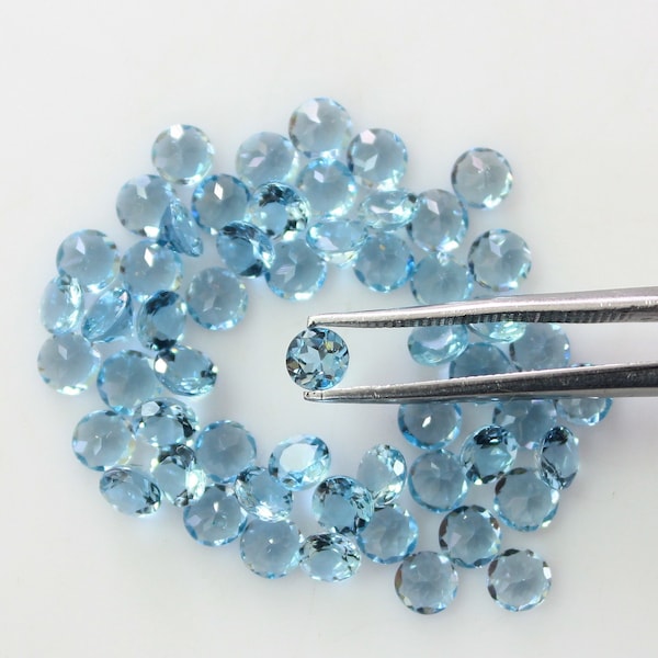 Natural Aquamarine Round Faceted loose gemstone, deep blue colour, AAA Quality, Available In Size 1.5 mm to 6 mm