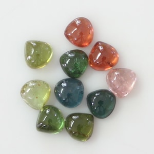 Natural Tourmaline 6mm and 7mm Heart Cabochon Multi Color Loose gemstone AA Quality, Gemstone For Jewelry.