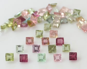 Natural Tourmaline Multi Color 3mm and 4mm Square Faceted Loose gemstone A Quality, Inclusion Free, Clearance.