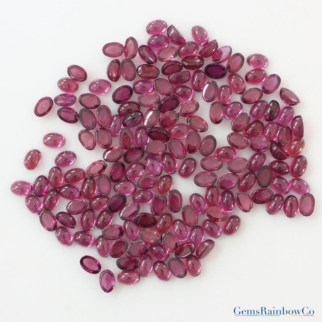 Pink Rhodolite Garnet 5x3mm and 6x4mm Oval Cabochons Loose Gemstone ...