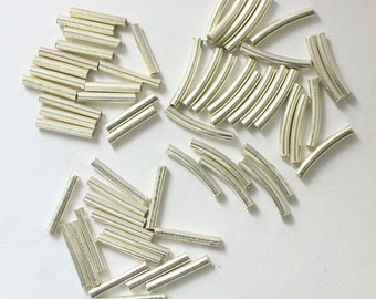 Tube Bead in Sterling silver Curved and Straight, 925 Sterling Silver Spacer Bead With Different Size, Jewelry Findings.