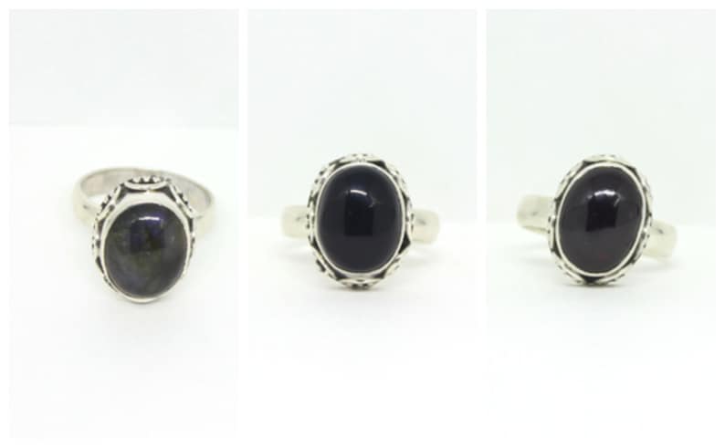 Garnet Daily Wear Jewellery Beautiful Gift For Women Labradorite And Black Onyx 925 Sterling Silver Ring Jewelry