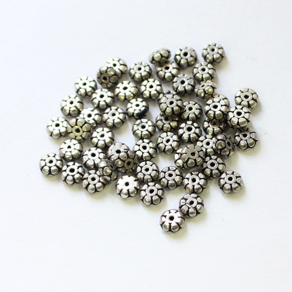 Petites perles d'espacement de disque en argent sterling 5 pièces, 5 mm, 925 bijoux en argent sterling, perles en gros.