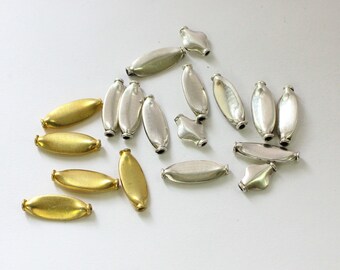 Gold oblong beads in Sterling silver, Silver Oval Beads, 925 Sterling Silver Beads For Jewelry, Silver finding.