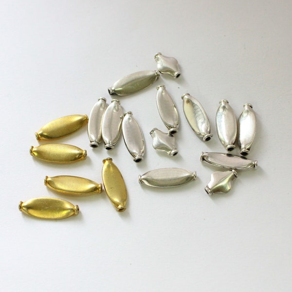 Perles oblongues dorées en argent sterling, perles ovales en argent, perles en argent sterling 925 pour la recherche de bijoux.