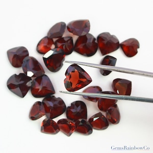 Red Garnet Heart Faceted Loose gemstone 4mm, 5mm, 6mm, 7mm, 8mm, 9mm, 10mm, 11mm and 12mm AAA Quality, Inclusion Free.