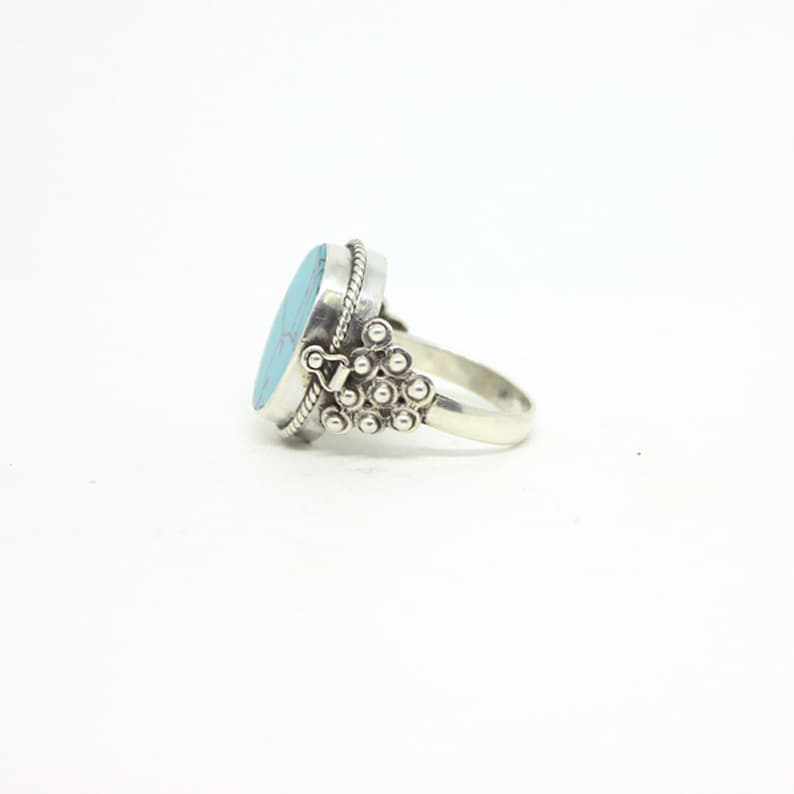Beautiful Gift For Women US Ring Size 8.5 Turquoise 925 Sterling Silver Ring Jewelry Daily Wear Jewellery