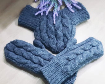 Set di guanti da coppia in maglia: set di 3 guanti grigi per tenersi per mano, guanti per innamorati