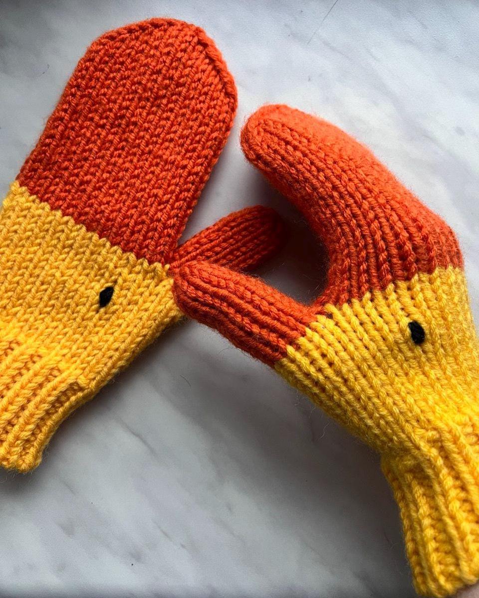 Knit Goose Mittens: Funny Animal Gloves, Matching Mom & Baby