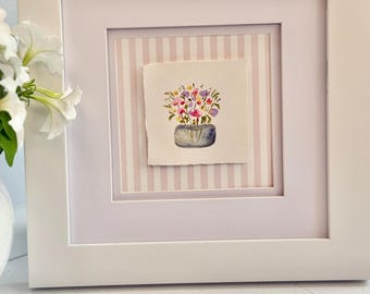 Hand Painted Custom Watercolor, Decorative Nursery Floral Art, Mini Watercolor Painting, Mini Framed Painting, Nursery Shelf Decor, Mom Gift