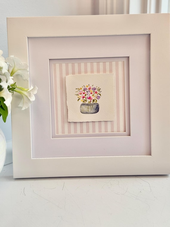 Hand Painted Custom Watercolor, Decorative Nursery Floral Art, Mini Watercolor Painting, Mini Framed Painting, Nursery Shelf Decor, Mom Gift