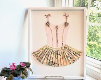 Paris Map Ballerina Tutu Dress Wall Hanging, Ballet Art, Gift For Ballerina, 3D Dance Decor, Vintage Paris Map Dress, Above The Crib Art