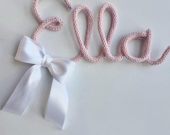 Custom Knit Name, Knitted Wire Word, Personal Bow Name, Nursery Bookshelf, Hospital Name Sign, Newborn Name Sign, Kid Door Decoration