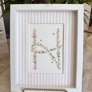 Hand Painted Framed Floral Initial Art, Watercolor Girl Nursery Initial, Baby Welcoming Gift, Daisy Nursery, Baby Monogram, Adoption Gift