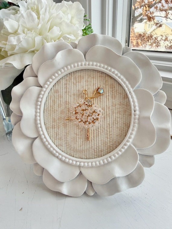 Framed Vintage Style Ballerina Art, Nursery Bookshelf Decor, Girl Ballerina Art, Dancer Gift, Vintage Style Brooch, Coquette Nursery Decor
