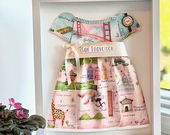 San Francisco Map Nursery Art, California Paper Dress Wall Hanging, City Baby Decor, Golden Gate Bridge Print, Kid Travel Theme, Paper Dress
