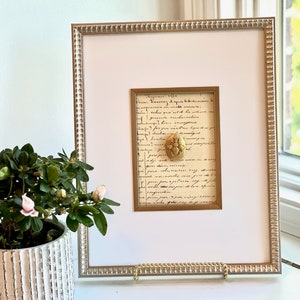 Set Of Two Framed Intaglio On Vintage French Papers, Grandmillenial Wall Art, Fleur De Lis, French Bee Wall Hanging, French Theme Nursery
